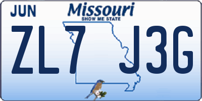 MO license plate ZL7J3G