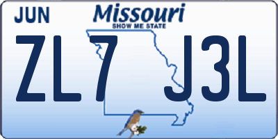MO license plate ZL7J3L