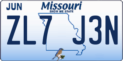 MO license plate ZL7J3N