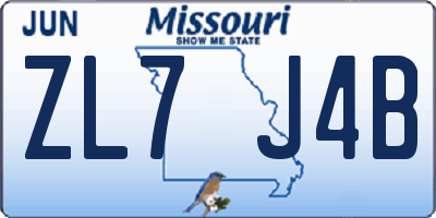 MO license plate ZL7J4B