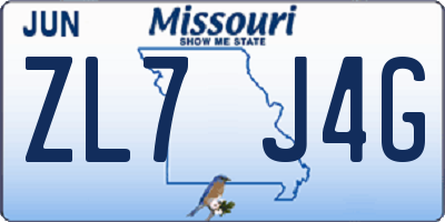 MO license plate ZL7J4G