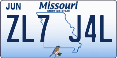 MO license plate ZL7J4L