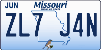 MO license plate ZL7J4N