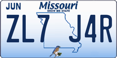 MO license plate ZL7J4R