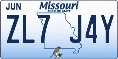 MO license plate ZL7J4Y