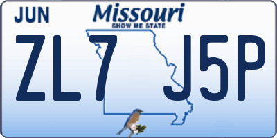 MO license plate ZL7J5P