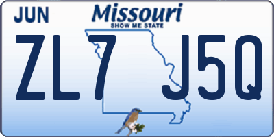 MO license plate ZL7J5Q