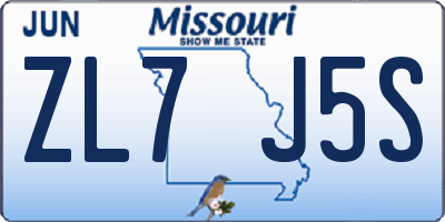 MO license plate ZL7J5S