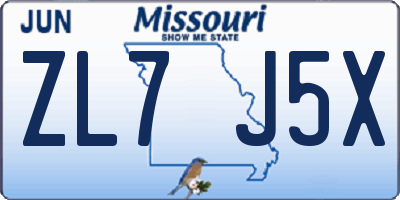 MO license plate ZL7J5X