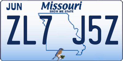 MO license plate ZL7J5Z