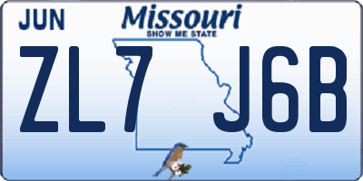 MO license plate ZL7J6B