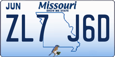 MO license plate ZL7J6D