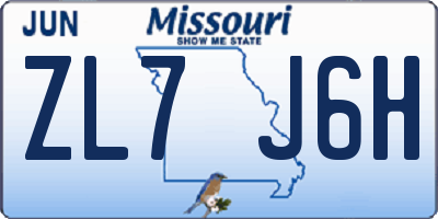 MO license plate ZL7J6H
