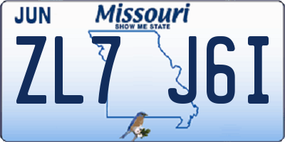 MO license plate ZL7J6I