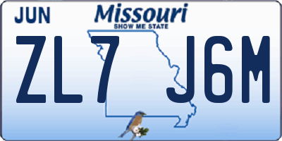 MO license plate ZL7J6M