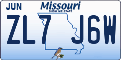 MO license plate ZL7J6W