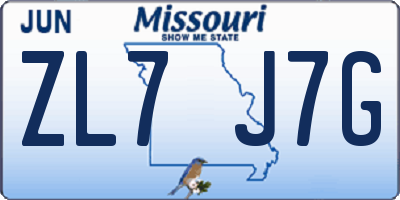 MO license plate ZL7J7G