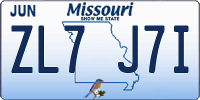 MO license plate ZL7J7I