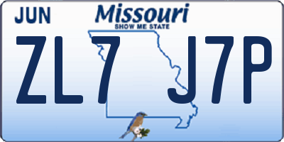 MO license plate ZL7J7P