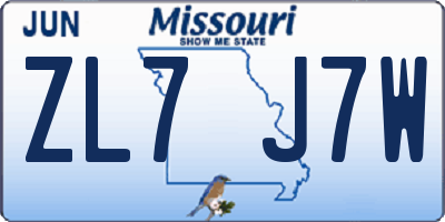 MO license plate ZL7J7W