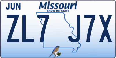 MO license plate ZL7J7X