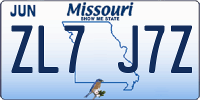 MO license plate ZL7J7Z