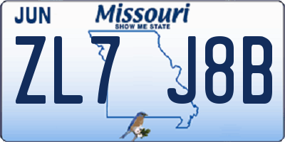 MO license plate ZL7J8B