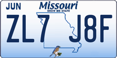 MO license plate ZL7J8F