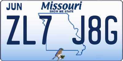 MO license plate ZL7J8G