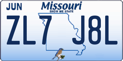 MO license plate ZL7J8L