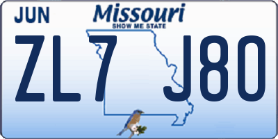 MO license plate ZL7J8O