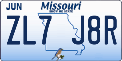 MO license plate ZL7J8R