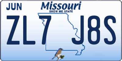MO license plate ZL7J8S