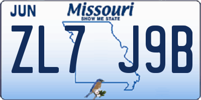 MO license plate ZL7J9B