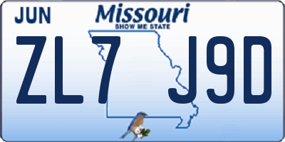 MO license plate ZL7J9D