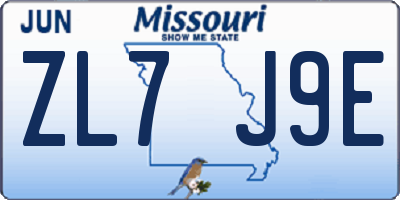 MO license plate ZL7J9E