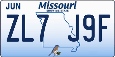 MO license plate ZL7J9F