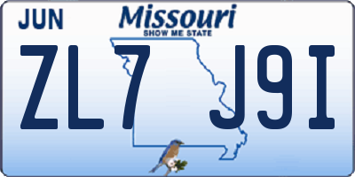 MO license plate ZL7J9I