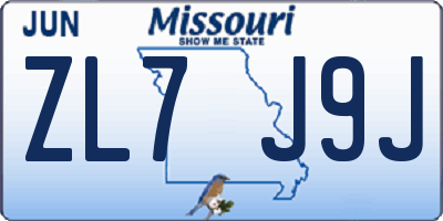 MO license plate ZL7J9J