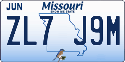 MO license plate ZL7J9M