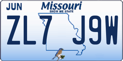 MO license plate ZL7J9W