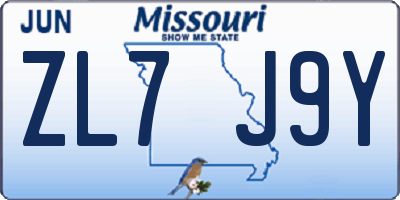 MO license plate ZL7J9Y