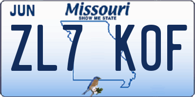 MO license plate ZL7K0F