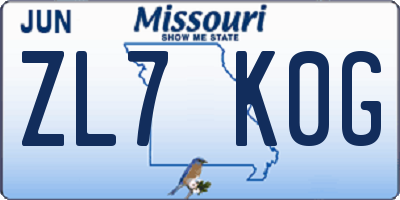 MO license plate ZL7K0G