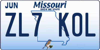 MO license plate ZL7K0L