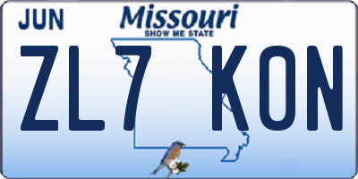 MO license plate ZL7K0N