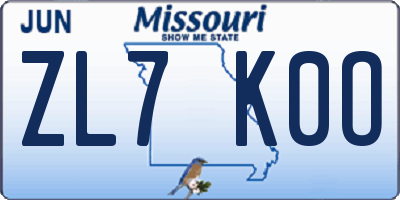 MO license plate ZL7K0O