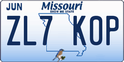 MO license plate ZL7K0P