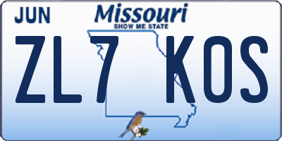 MO license plate ZL7K0S