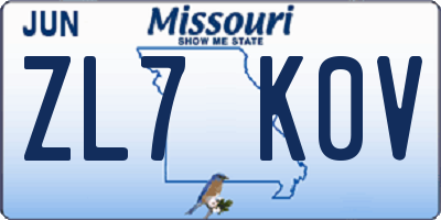 MO license plate ZL7K0V